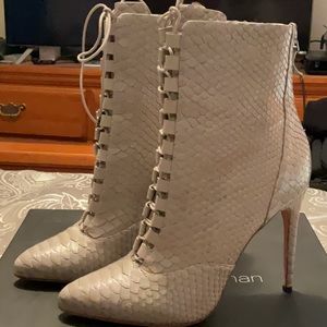 Alexandre Birman Python Lace up Ankle Booties